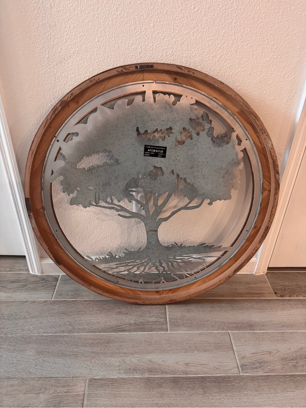 Round Wall Tree Art in Wood and Silver Finish